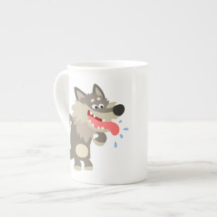 Cute Famished Cartoon Wolf Bone China Mug