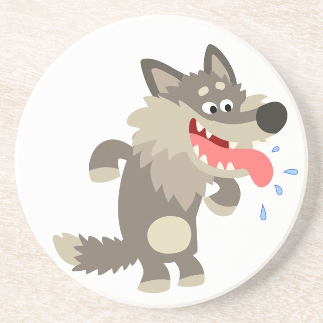 Cute Famished Cartoon Wolf Coaster (Front)