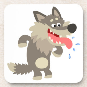 Cute Famished Cartoon Wolf Coasters Set