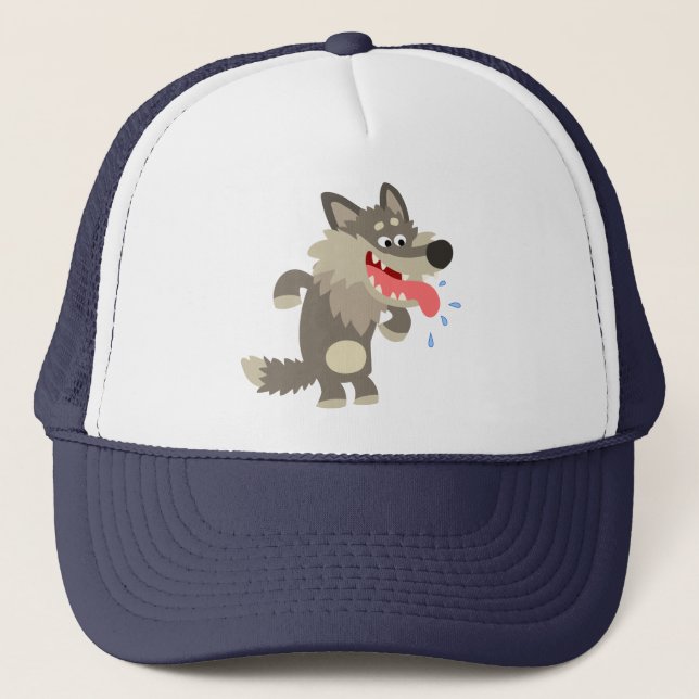 Cute Famished Cartoon Wolf Hat (Front)