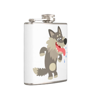 Cute Famished Cartoon Wolf Hip Flask