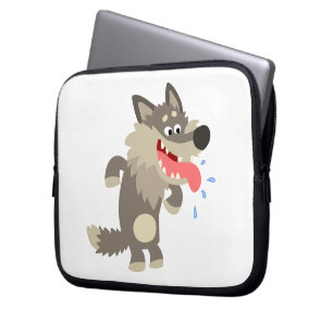 Cute Famished Cartoon Wolf Laptop Sleeve