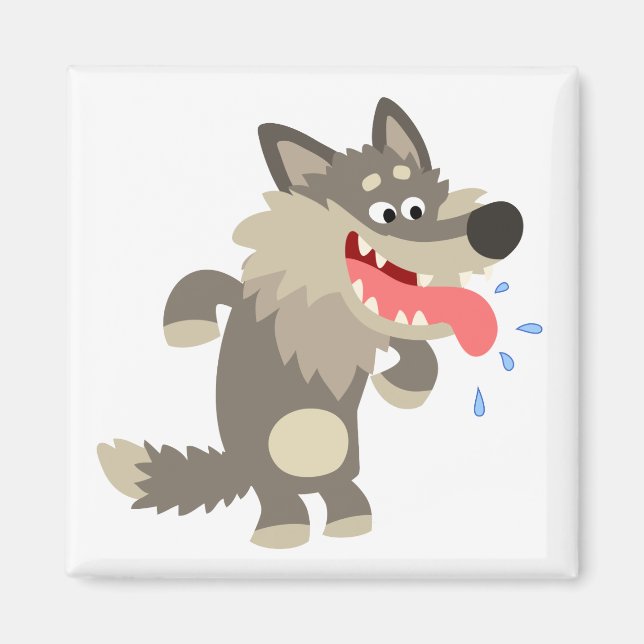 Cute Famished Cartoon Wolf Magnet (Front)