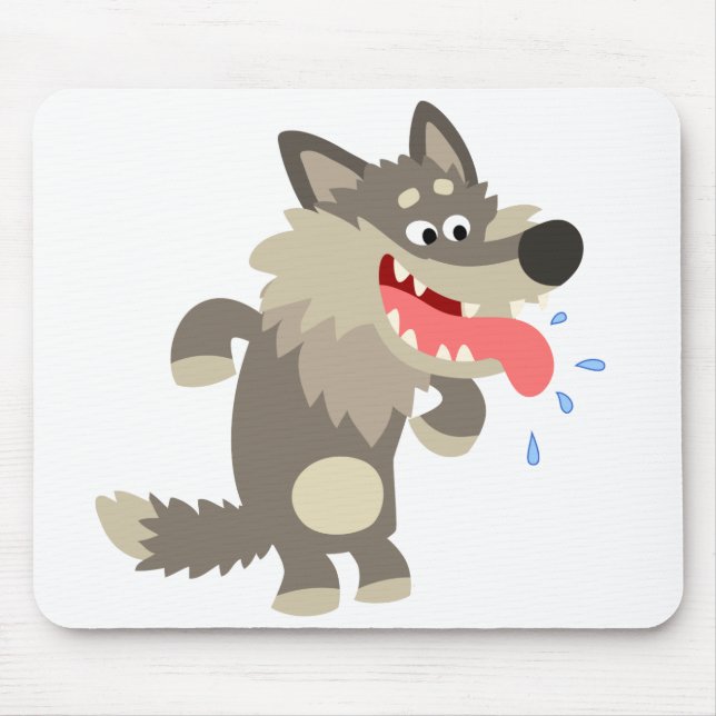 Cute Famished Cartoon Wolf Mousepad (Front)