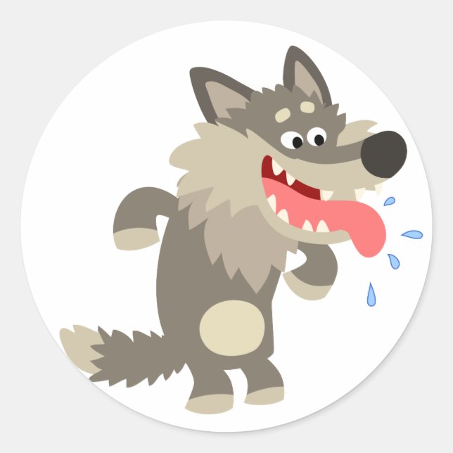 Cute Famished Cartoon Wolf Sticker (Front)