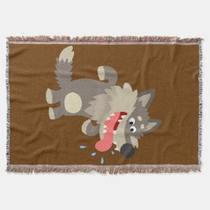 Cute Famished Cartoon Wolf Throw Blanket