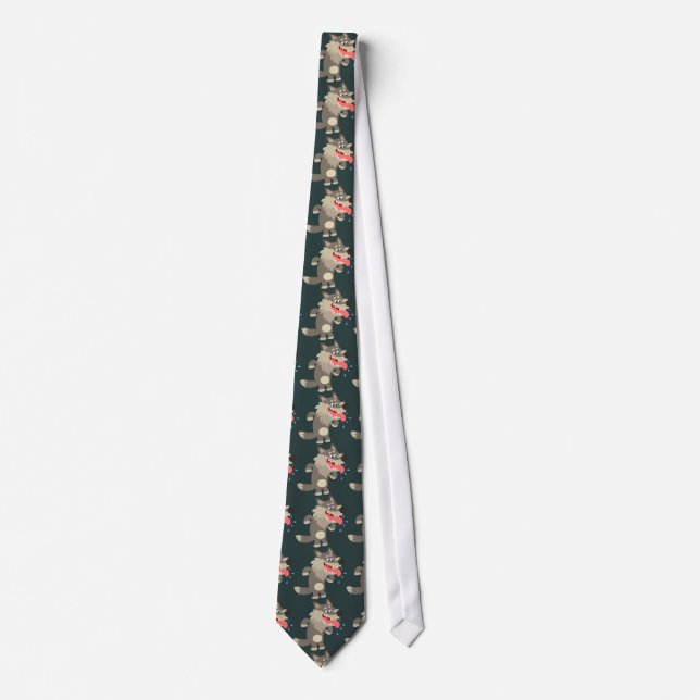 Cute Famished Cartoon Wolf Tie (Front)