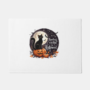 Cute Fancy Cat Pumpkin Bat Pawsitively Excited For Doormat