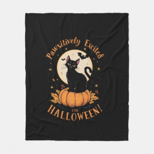 Cute Fancy Cat Pumpkin Bat Pawsitively Excited For Fleece Blanket