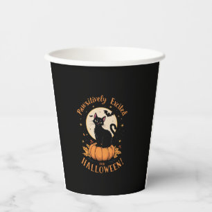 Cute Fancy Cat Pumpkin Bat Pawsitively Excited For Paper Cups