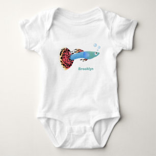 Cute fancy guppy tropical fish cartoon baby bodysuit