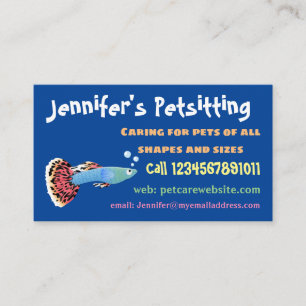 Cute fancy guppy tropical fish cartoon business card