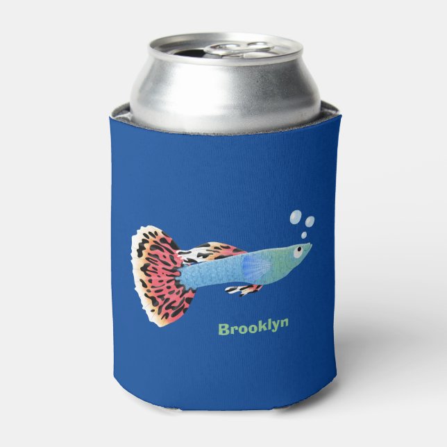 Cute fancy guppy tropical fish cartoon can cooler (Can Front)