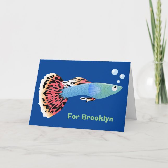 Cute fancy guppy tropical fish cartoon card (Front)