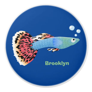Cute fancy guppy tropical fish cartoon ceramic knob