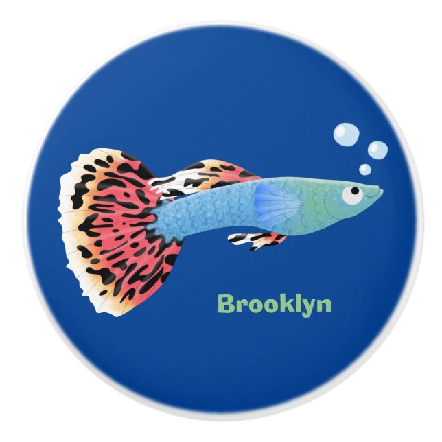 Cute fancy guppy tropical fish cartoon ceramic knob (Front)