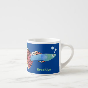 Cute fancy guppy tropical fish cartoon espresso cup