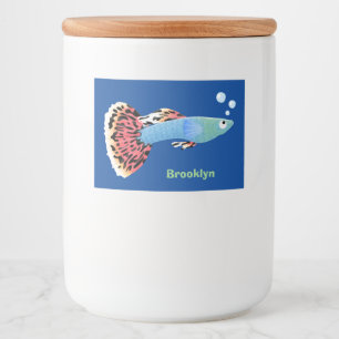 Cute fancy guppy tropical fish cartoon food label