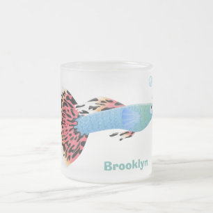 Cute fancy guppy tropical fish cartoon frosted glass coffee mug