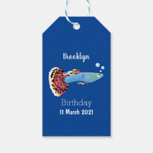 Cute fancy guppy tropical fish cartoon  gift tags