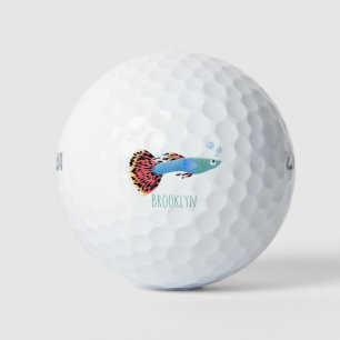 Cute fancy guppy tropical fish cartoon golf balls