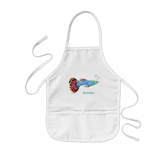 Cute fancy guppy tropical fish cartoon kids apron (Front)