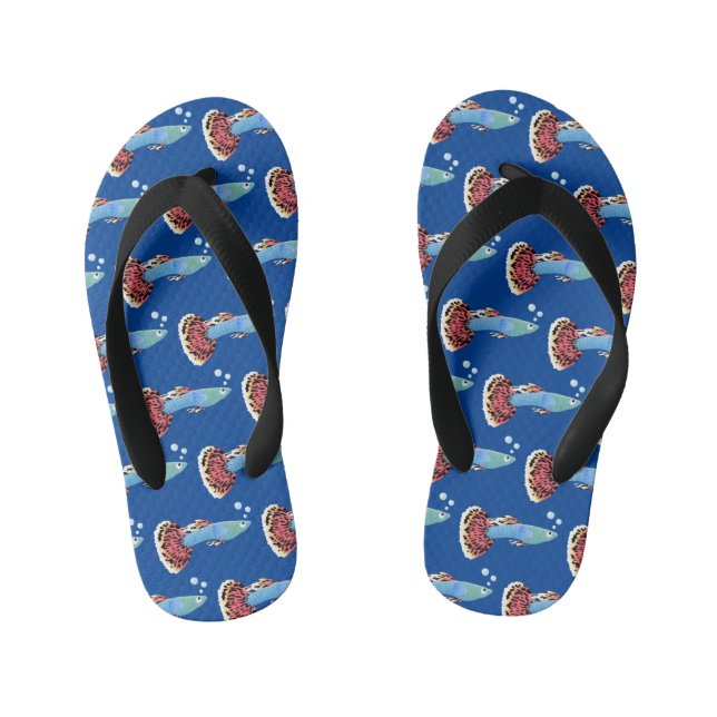 Cute fancy guppy tropical fish cartoon kid's flip flops (Footbed)
