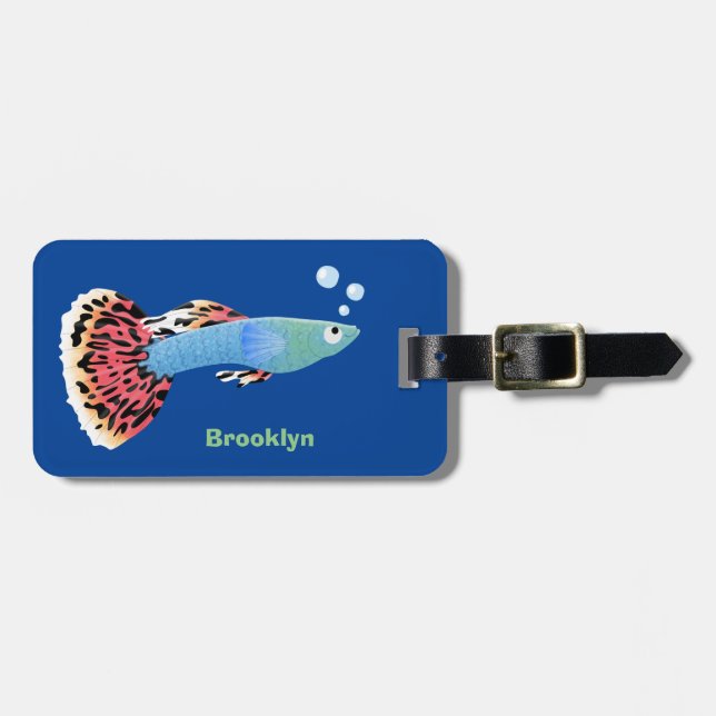 Cute fancy guppy tropical fish cartoon luggage tag (Front Horizontal)