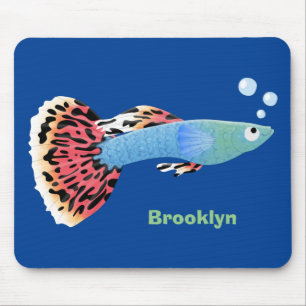 Cute fancy guppy tropical fish cartoon  mouse mat