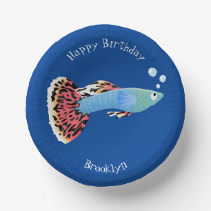 Cute fancy guppy tropical fish cartoon paper plate
