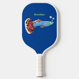 Cute fancy guppy tropical fish cartoon pickleball paddle