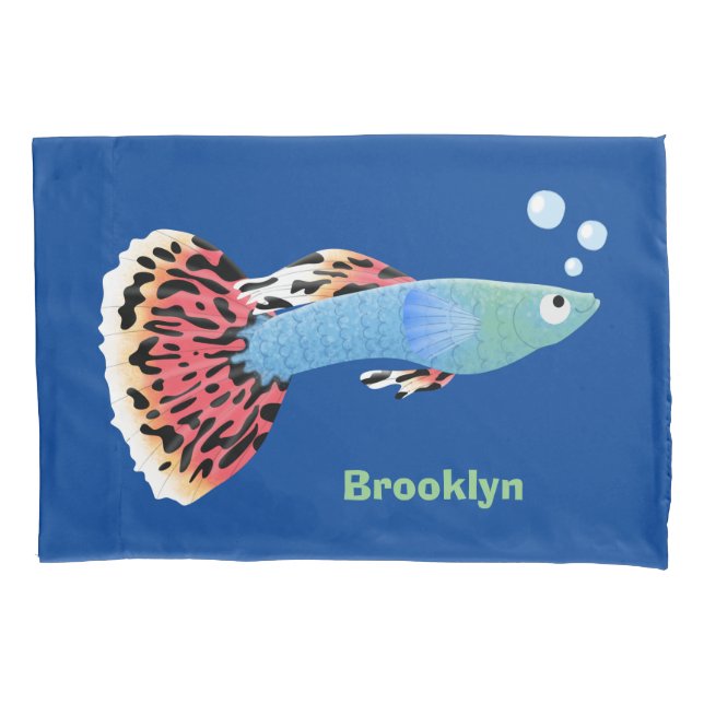 Cute fancy guppy tropical fish cartoon  pillowcase (Front)