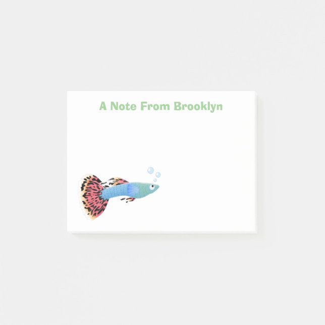 Cute fancy guppy tropical fish cartoon post-it notes (Front)
