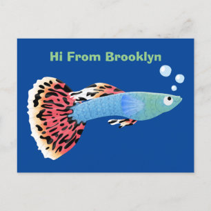 Cute fancy guppy tropical fish cartoon postcard