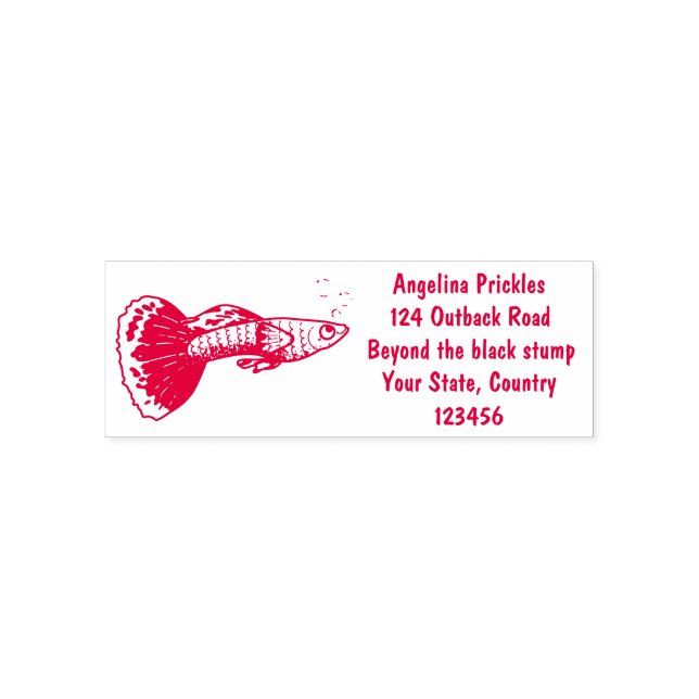 Cute fancy guppy tropical fish cartoon self-inking stamp (Design)
