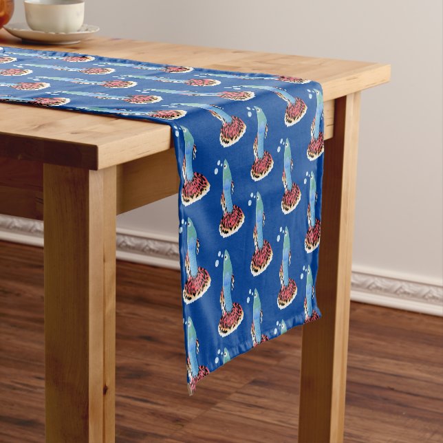 Cute fancy guppy tropical fish cartoon short table runner (In Situ)