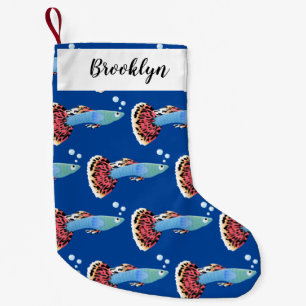 Cute fancy guppy tropical fish cartoon small christmas stocking