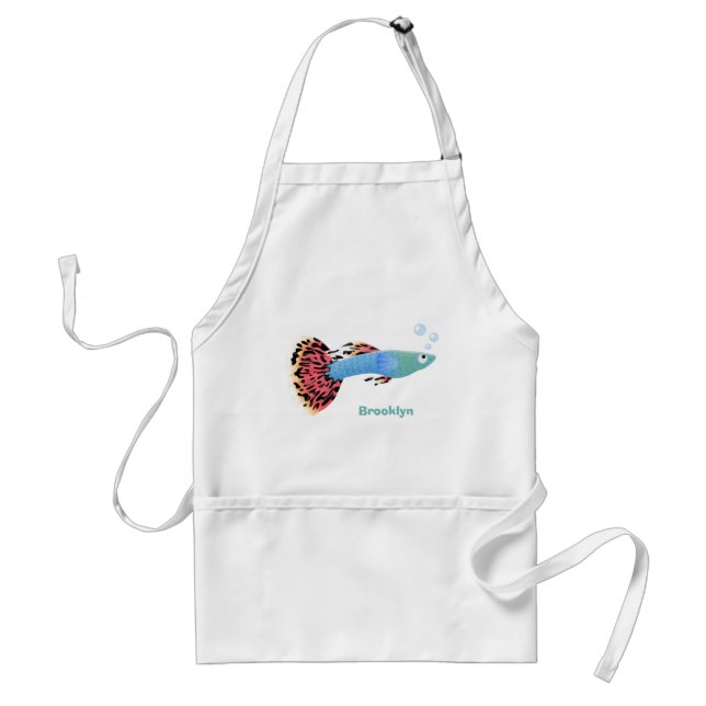 Cute fancy guppy tropical fish cartoon standard apron (Front)