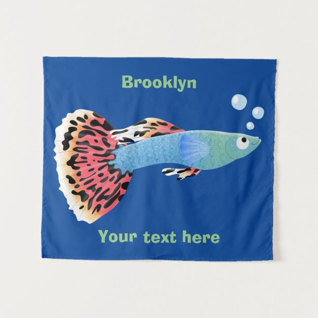Cute fancy guppy tropical fish cartoon tapestry (Front (Horizontal))