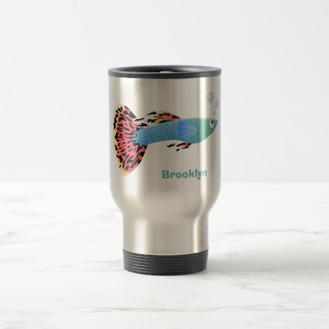 Cute fancy guppy tropical fish cartoon  travel mug (Center)