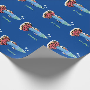 Cute fancy guppy tropical fish cartoon wrapping paper