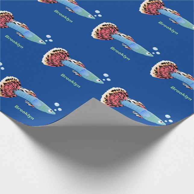 Cute fancy guppy tropical fish cartoon wrapping paper (Corner)
