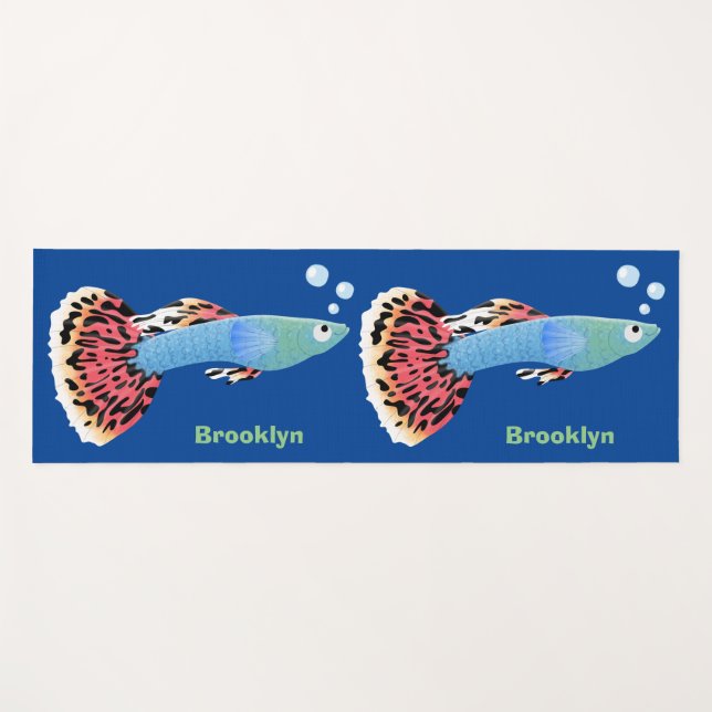 Cute fancy guppy tropical fish cartoon yoga mat (Front (Horizontal))
