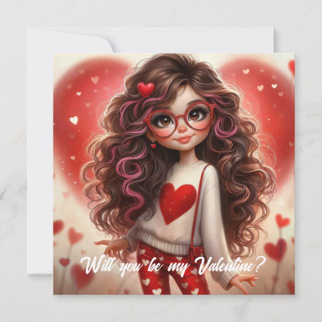 Cute fancy sassy girl be my Valentine Holiday Card (Front)