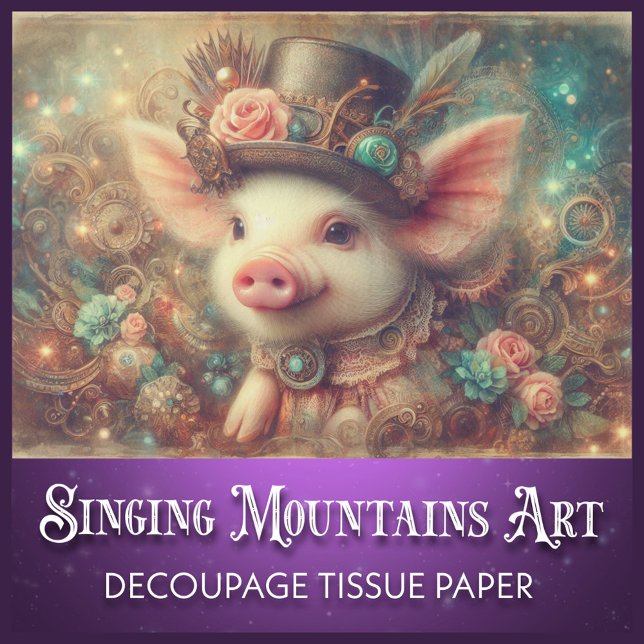 Cute Fancy Victorian Steampunk Pig Decoupage Tissue Paper (Creator Uploaded)