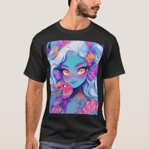 Cute Fanged Mermaid Anime Girl and Pet Fish T-Shirt