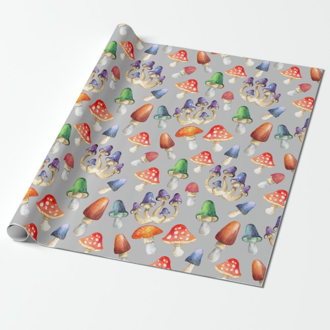 Cute fantastic mushrooms wrapping paper (Unrolled)