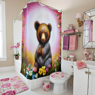 Cute fantasy bear cub shower curtain