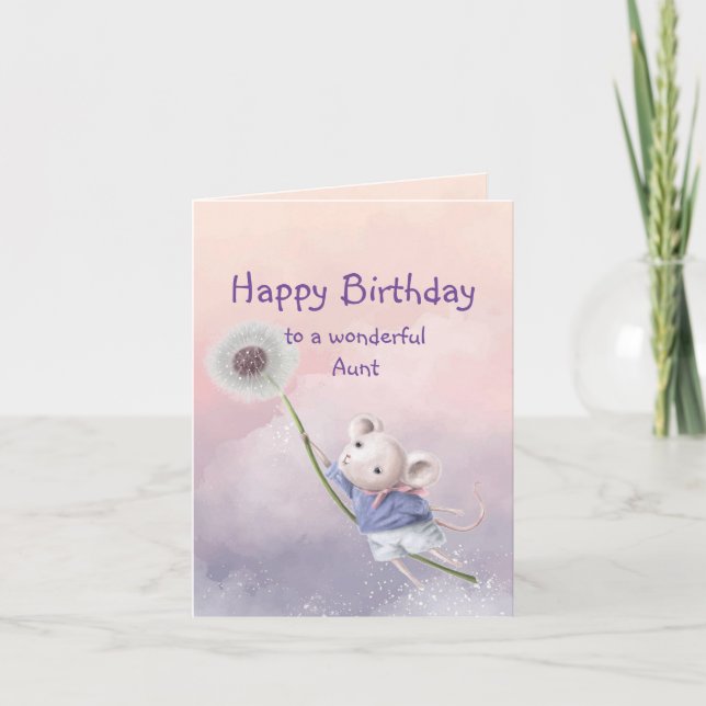  Cute Fantasy Birthday Aunt Mouse Dandelion Card (Front)