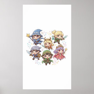 Cute fantasy characters wizard knight ranger poster